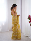 Mustard Soft Gold Crush Embroidered Designer Saree with Blouse