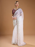 White Jimmy Choo Sequins Embroidered Designer Saree with Blouse