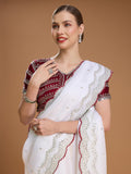 White Jimmy Choo Sequins Embroidered Designer Saree with Blouse