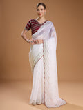 White Jimmy Choo Sequins Embroidered Designer Saree with Blouse