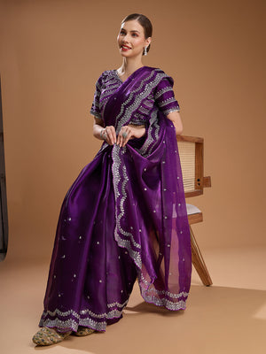 Purple Jimmy Choo Sequins Embroidered Designer Saree with Blouse