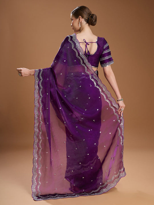 Purple Jimmy Choo Sequins Embroidered Designer Saree with Blouse