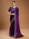 Purple Jimmy Choo Sequins Embroidered Designer Saree with Blouse