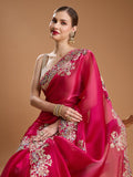 Rani Pink Jimmy Choo Embroidered & Coding Designer Saree with Blouse