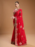 Red Jimmy Choo Embroidered & Coding Designer Saree with Blouse