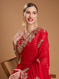 Red Jimmy Choo Embroidered & Coding Designer Saree with Blouse