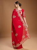 Red Jimmy Choo Embroidered & Coding Designer Saree with Blouse