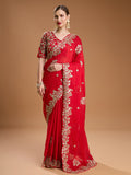 Red Jimmy Choo Embroidered & Coding Designer Saree with Blouse