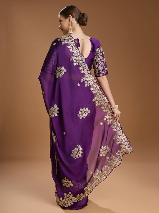 Purple Jimmy Choo Embroidered & Coding Designer Saree with Blouse