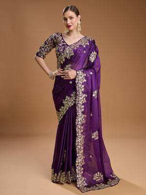 Purple Jimmy Choo Embroidered & Coding Designer Saree with Blouse