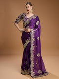 Purple Jimmy Choo Embroidered & Coding Designer Saree with Blouse