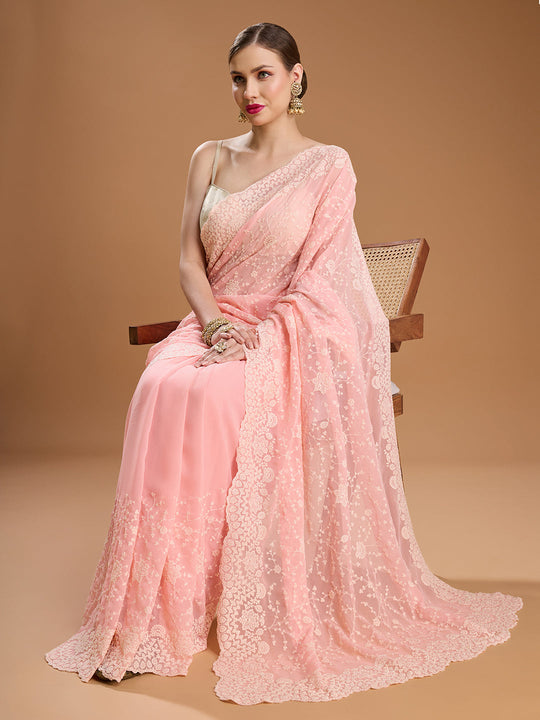 Baby Silk Georgette Embroidered Designer Saree with Blouse