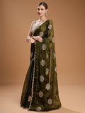 Dark Green Jimmy Choo Sequins Embroidered Designer Saree with Blouse