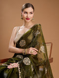 Dark Green Jimmy Choo Sequins Embroidered Designer Saree with Blouse
