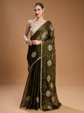 Dark Green Jimmy Choo Sequins Embroidered Designer Saree with Blouse