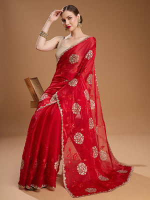 Maroon Jimmy Choo Sequins Embroidered Designer Saree with Blouse