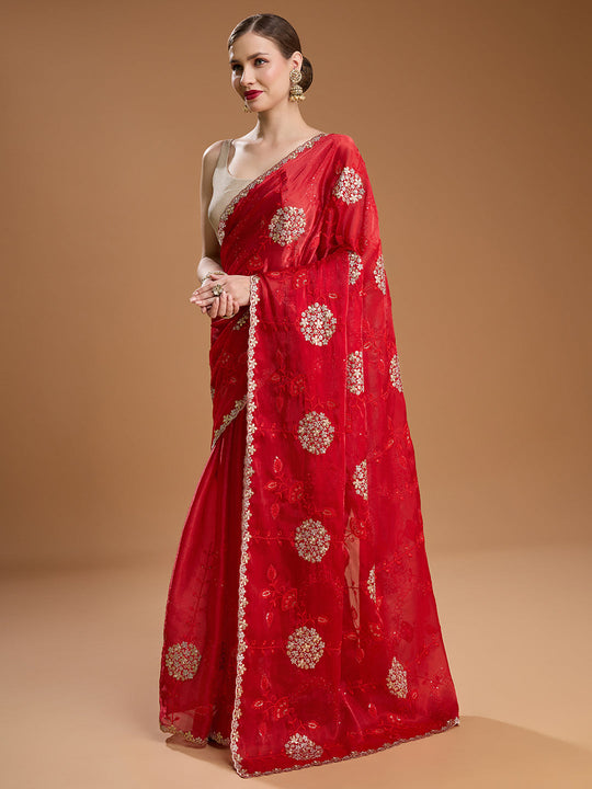 Maroon Jimmy Choo Sequins Embroidered Designer Saree with Blouse