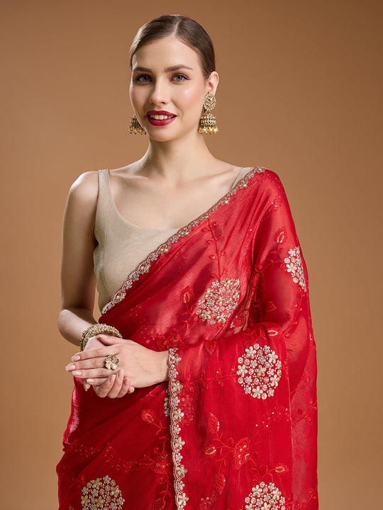 Maroon Jimmy Choo Sequins Embroidered Designer Saree with Blouse