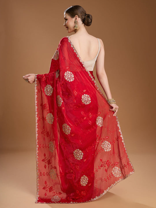 Maroon Jimmy Choo Sequins Embroidered Designer Saree with Blouse