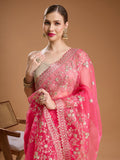 Pink Net Sequins Embroidered Designer Saree with Blouse