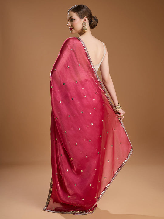 Gajri Red Jimmy Choo Sequins Embroidered Designer Saree with Blouse