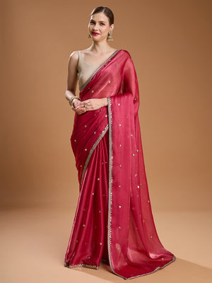 Gajri Red Jimmy Choo Sequins Embroidered Designer Saree with Blouse
