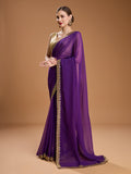 Purple Georgette Sequins Embroidered Designer Saree with Blouse