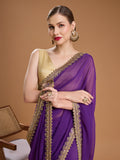 Purple Georgette Sequins Embroidered Designer Saree with Blouse