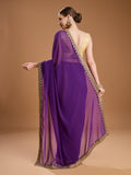 Purple Georgette Sequins Embroidered Designer Saree with Blouse