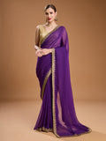 Purple Georgette Sequins Embroidered Designer Saree with Blouse