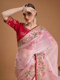 Baby Pink Jimmy Choo Sequins Coding Embroidered Designer Saree with Blouse