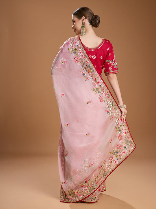 Baby Pink Jimmy Choo Sequins Coding Embroidered Designer Saree with Blouse