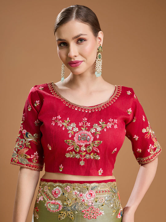 Sea Green Jimmy Choo Sequins Coding Embroidered Designer Saree with Blouse