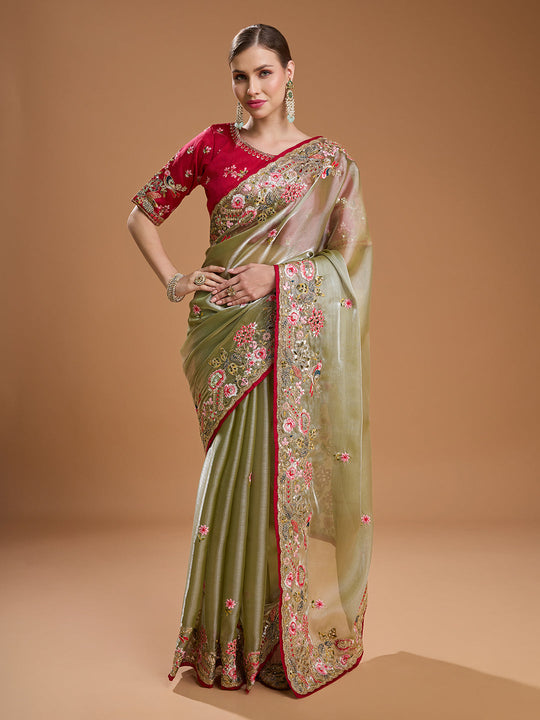 Sea Green Jimmy Choo Sequins Coding Embroidered Designer Saree with Blouse