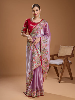 Purple Jimmy Choo Sequins Coding Embroidered Designer Saree with Blouse