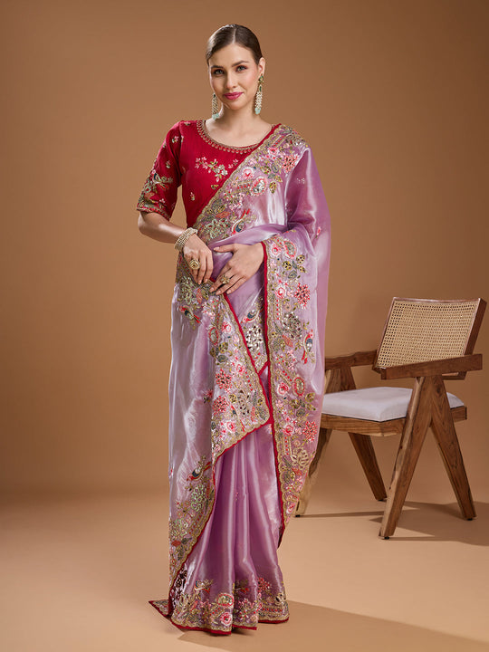 Purple Jimmy Choo Sequins Coding Embroidered Designer Saree with Blouse