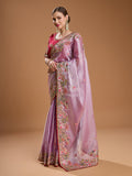 Purple Jimmy Choo Sequins Coding Embroidered Designer Saree with Blouse