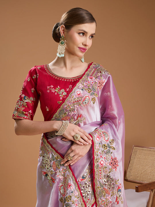 Purple Jimmy Choo Sequins Coding Embroidered Designer Saree with Blouse