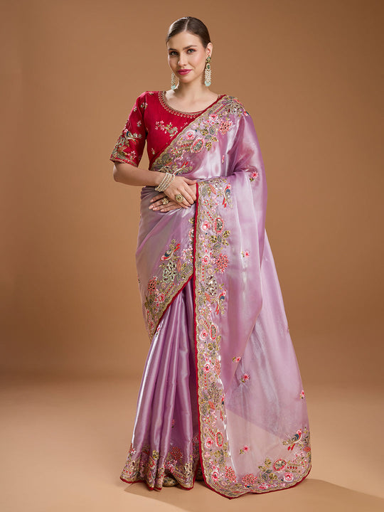 Purple Jimmy Choo Sequins Coding Embroidered Designer Saree with Blouse