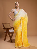 Yellow Georgette Embroidered Mirror Designer Saree with Blouse