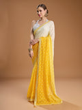 Yellow Georgette Embroidered Mirror Designer Saree with Blouse