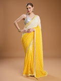 Yellow Georgette Embroidered Mirror Designer Saree with Blouse