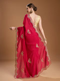 Maroon Chiffon Satin Sequins Embroidered Designer Saree with Blouse