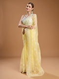 Yellow Net Sequins Embroidered Designer Saree with Blouse