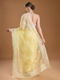 Yellow Net Sequins Embroidered Designer Saree with Blouse