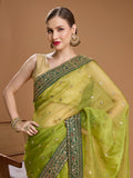 Green Organza Sequins Embroidered Designer Saree with Blouse