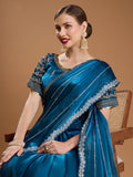 Teal Jimmy Choo Sequins Embroidered Designer Saree with Blouse