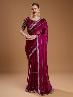 Wine Jimmy Choo Sequins Embroidered Designer Saree with Blouse