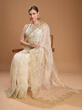 Cream Net Sequins Embroidered Designer Saree with Blouse