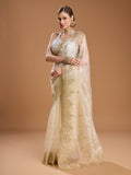 Cream Net Sequins Embroidered Designer Saree with Blouse